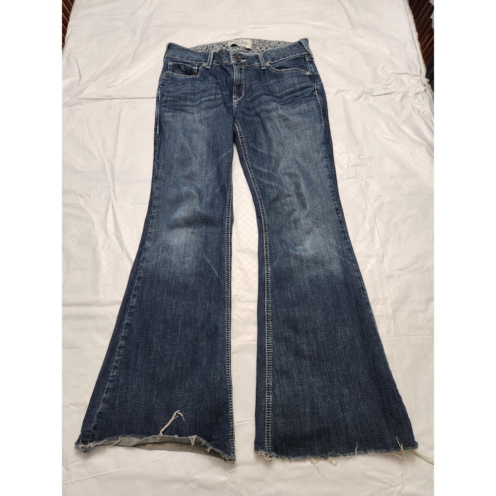 Ariat Real Denim Jeans Womens 32R Blue Flare Mid Rise Stretch Distressed Western